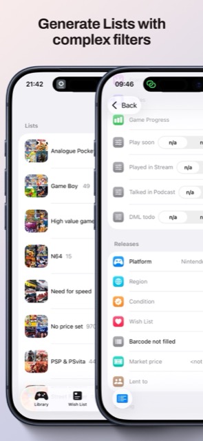 Game Collector list on iPhone