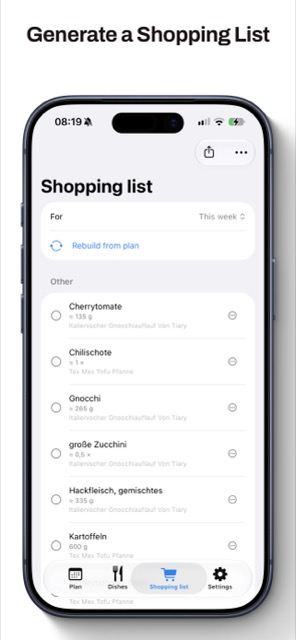 Meals shopping list on iPhone